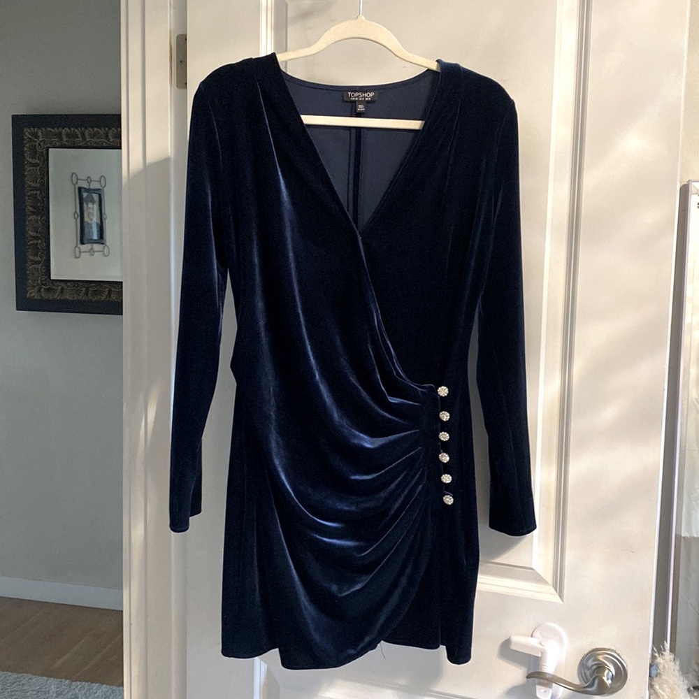 TOPSHOP navy blue velvet dress